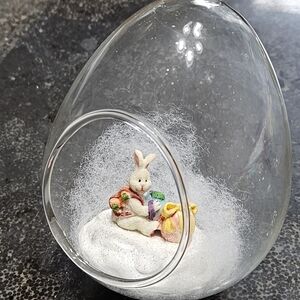 Glass Egg Terrarium with Bunny Figurine and Easter Eggs